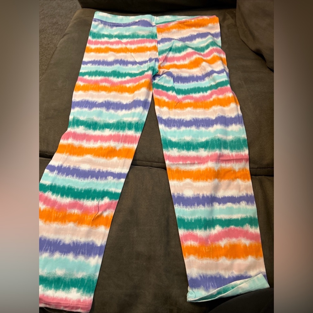 Spotted Zebra Girls Teal Blue Color Leggings XXL (11-12) Tie Dye Rainbow Colors